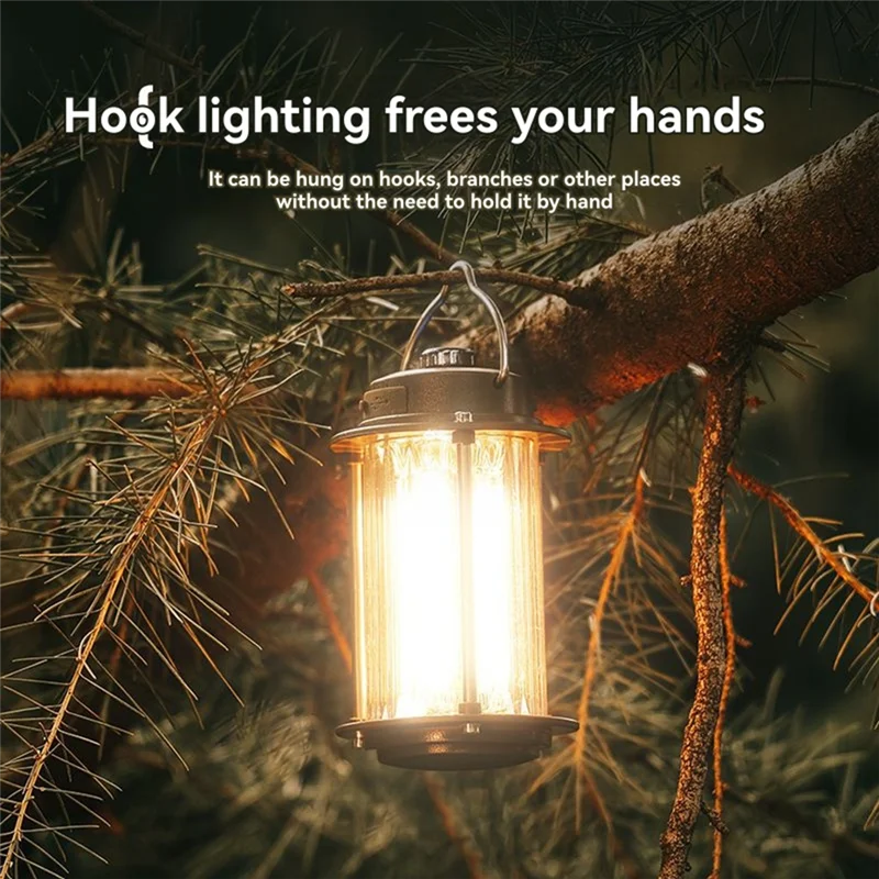 B37B-Outdoor Waterproof USB Rechargeable Camping Light Portable Lantern Flashlight Handheld LED Light 3 Color Light Source