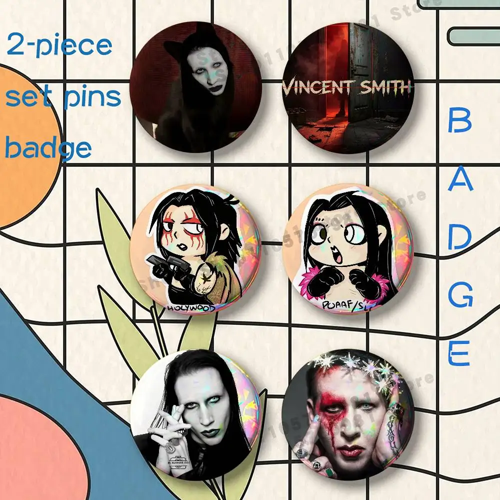 M-Marilyn M-Manson Brooches for Backpack Accessories 25 32 44 58 75mm Round 2-piece set Free Mix