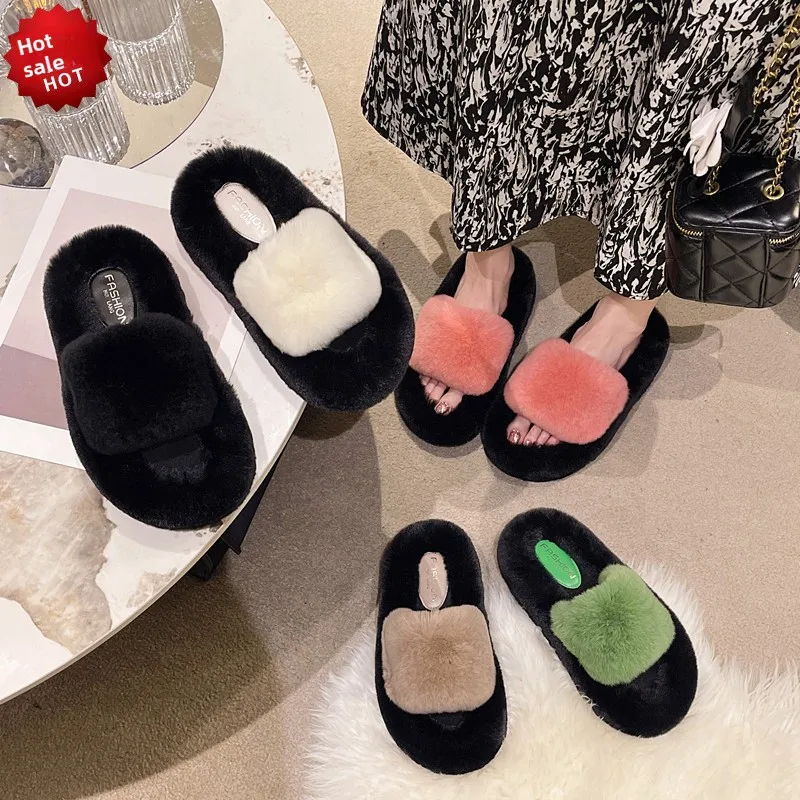 Fur Slippers Women Platform EVA Soles Memory Foam Winter Cozy Open Toe Breathable Living Room Shoes Luxury