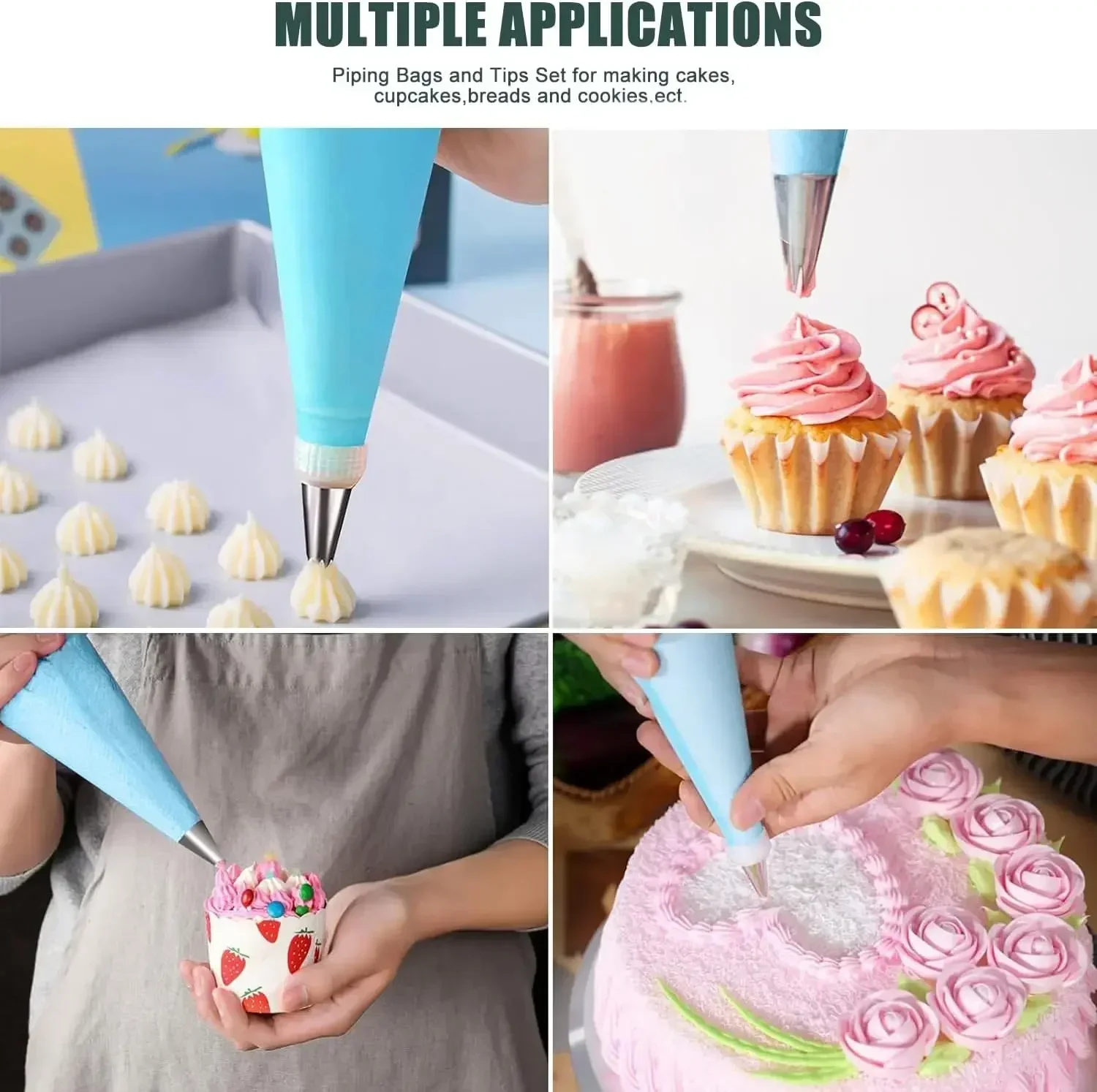 Piping Bags Cake Decorating Tools Reusable Silicone Pastry Bag Stainless Steel Nozzle Piping Nozzles Pastry Set Baking Tools