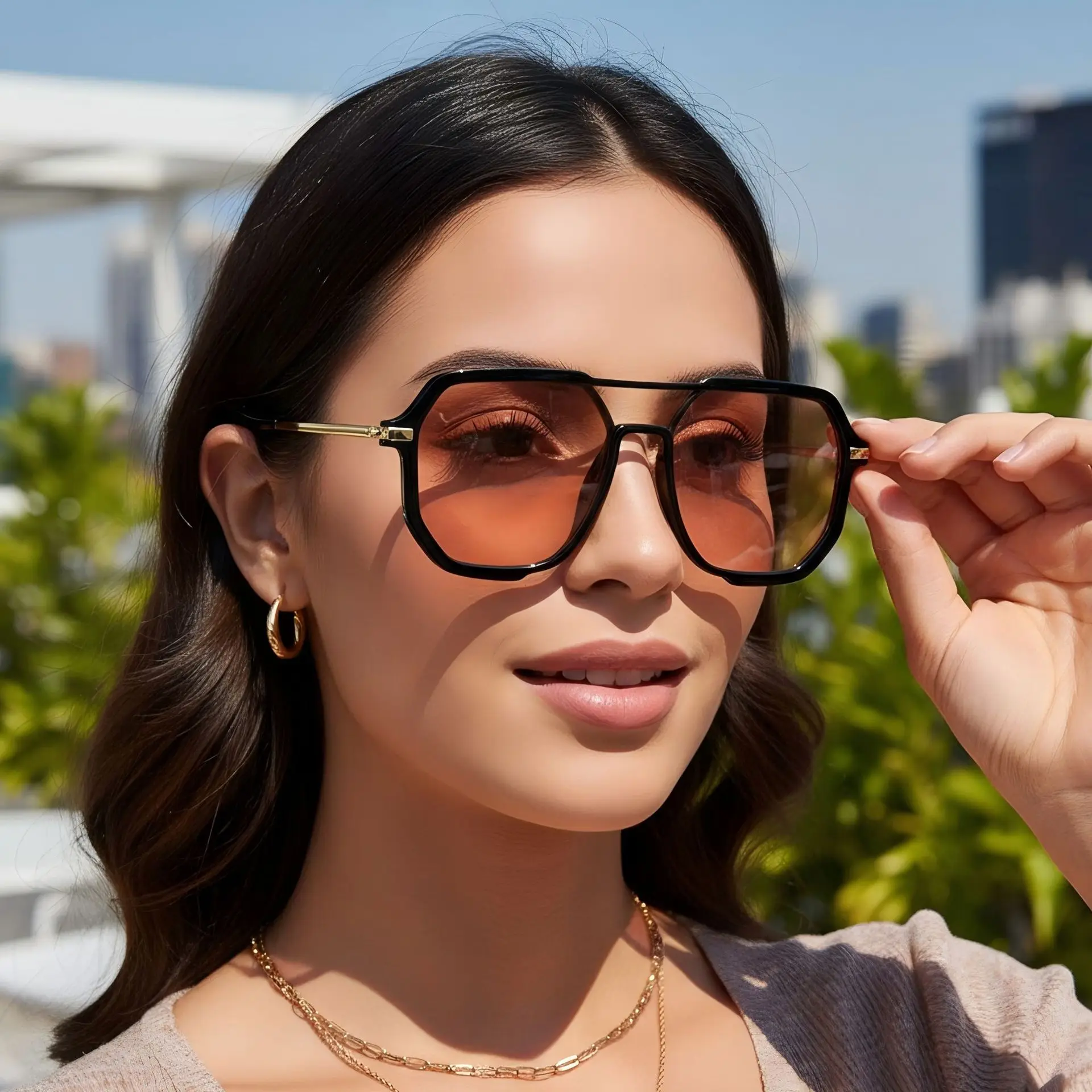 2026 Korean Luxury Double Bridge Square Sunglasses Unisex Designer Style UV400 Anti UV Outdoor Fashion Eyewear
