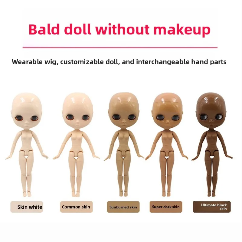 30cm DIY Doll Bald No Makeup Nude Doll for ICY DBS Blyth 4 Skin Bases Doll for Custom Makeup Wig DIY Repaint