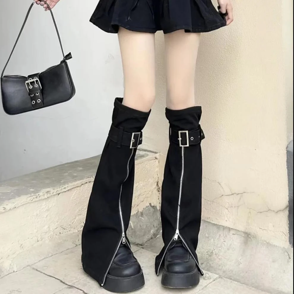 

Street Hottie Flare Socks Lolita Stockings Summer Y2k Ultra-thin Zipper Stacked Socks Women's Leggings Over-the-knee Boot Covers