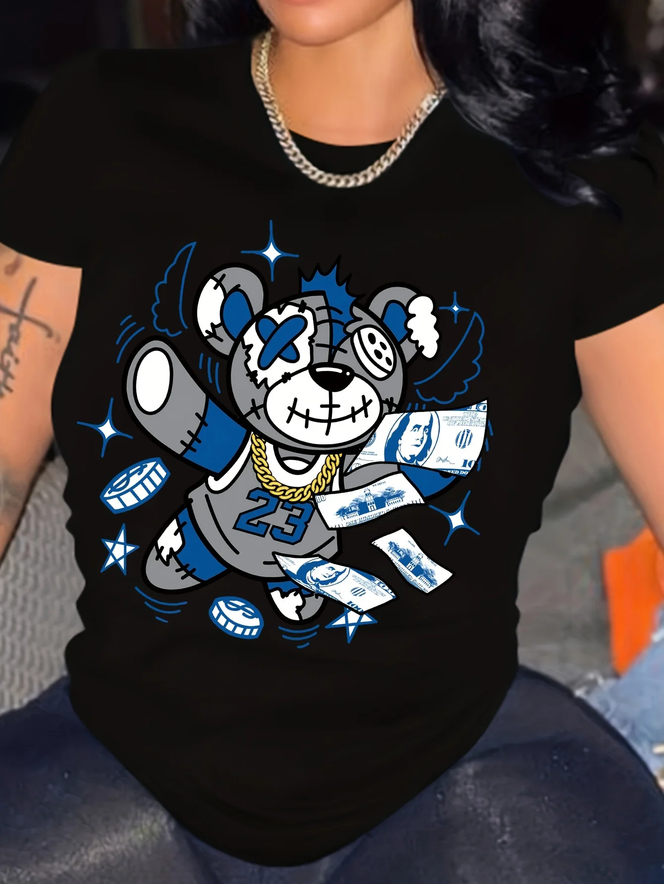 

Cartoon Bear Graphic Printing Summer Autumn Winter Cotton Men and Women T-shirt Short Sleeve Luxury Outdoor Sports Brand