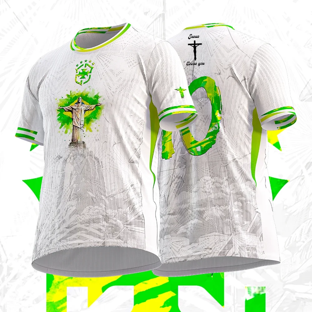 

2025 Summer Men Clothing New Arrivals 3D Printed Brazilian Jesus Football Jersey #10 Breathable Sweat-Wicking Kid Sport T-Shirt