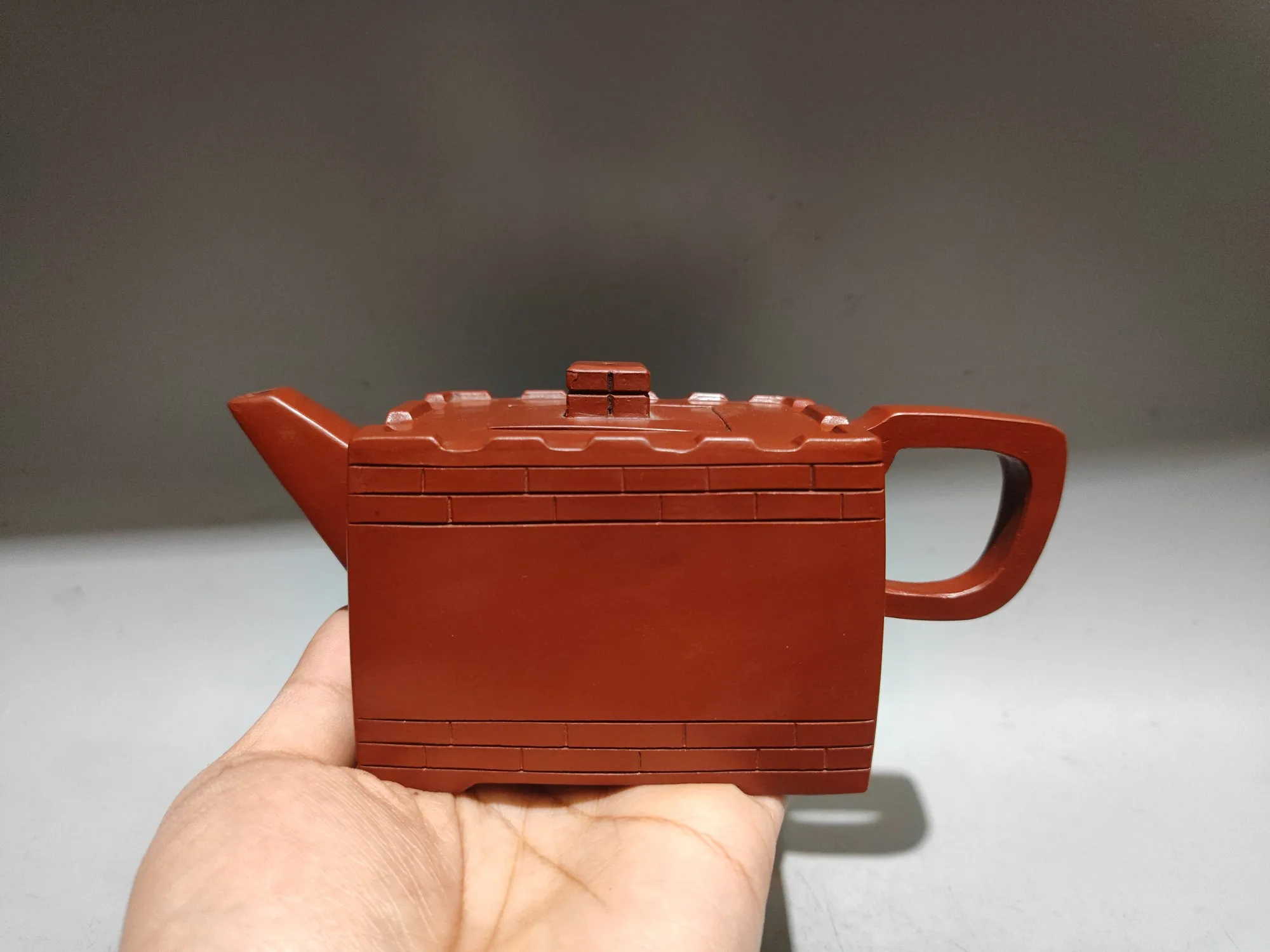 

7"Chinese Yixing Purple Clay Teapot Great Wall City Wall Pot Square teapot Teapot Pot Tea Maker Amass wealth Ornaments