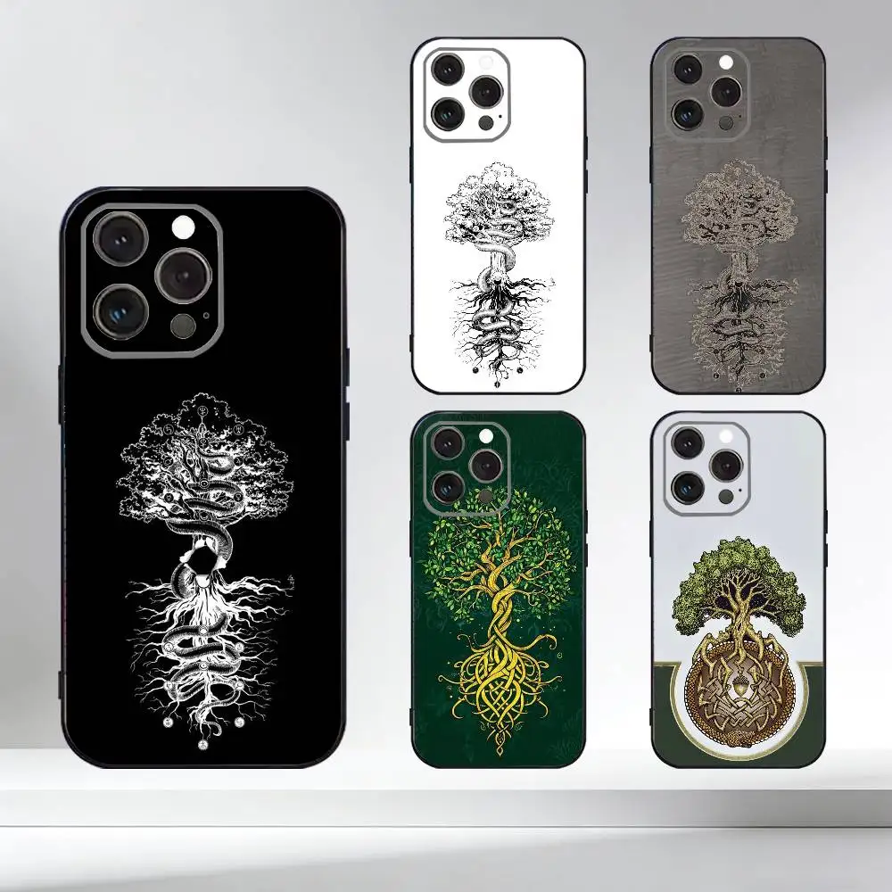 حافظة هاتف T-Tree Of L-life Y-Yggdrasil لهاتف iPhone 17,16,15,14,13,12,11 Plus، Pro Max، XS، غطاء أسود من السيليكون الناعم #1