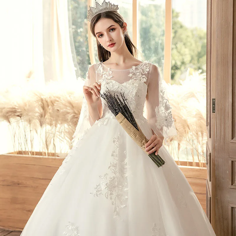 GIYSILE Arm Covering Large Wedding Dress Autumn/Winter New Noble and Elegant Floor Length White Dress Plus Size Wedding Dresses