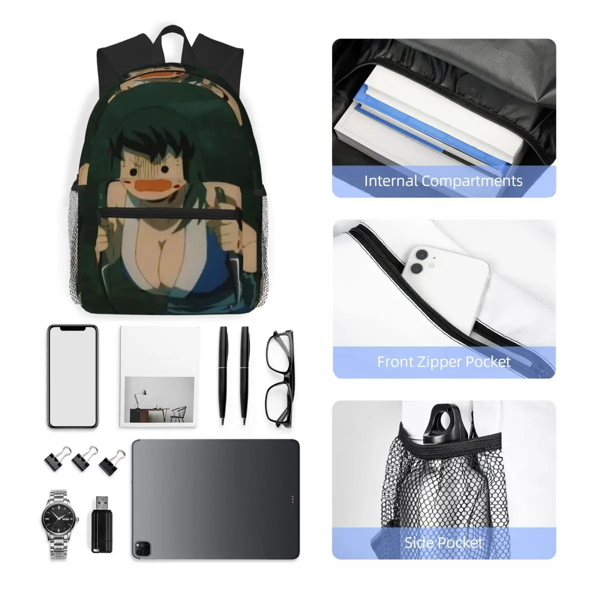 อะนิเมะนักฆ่าปีศาจ มากิโอะ ซูมะและฮินาสึรุกระเป๋าเป้สะพายหลังนักเรียนกระเป๋าเดินทางเดย์แพ็คสำหรับผู้ชายผู้หญิงกระเป๋าหนังสือกระเป๋าสะพาย