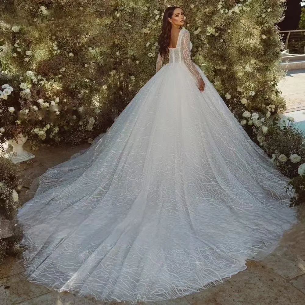 One Life Customizd Long Sleeves Lace Wedding Dresses Back Robe Square Neck Ball Gown Beaded Bridal Gowns Vestidos de novia 2025
