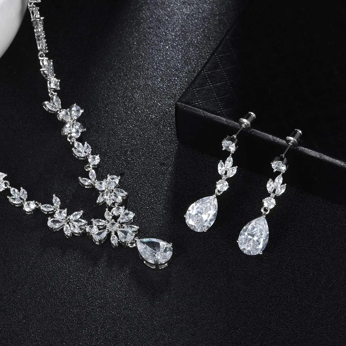 WEIMANJINGDIAN Brand Women Necklace Dangle Earrings Set Cubic Zirconia Allergy Free Wedding Party Jewelry for Bridal Bridesmaid