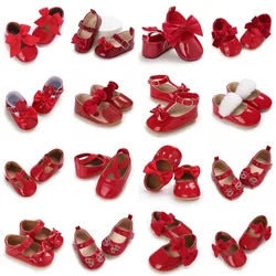 Baby girl cute bow decoration set wearing Mary Jane shoes, children's outdoor walking shoes