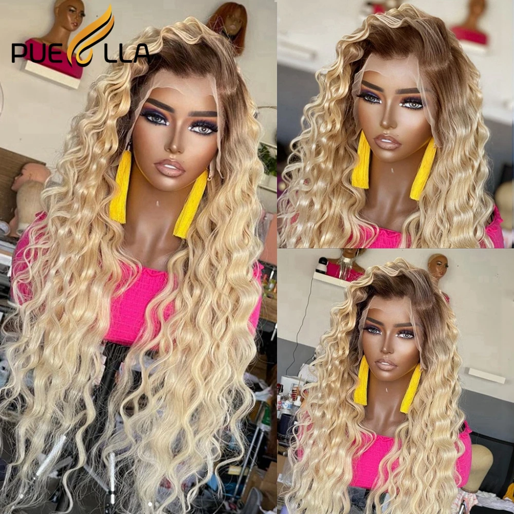 

Deep Wave 4T613 Brazilian Human Hair 13X4 Lace Front Wig Preplucked Ombre Honey Blonde Colored 30 Inches 13x6 Frontal Wigs