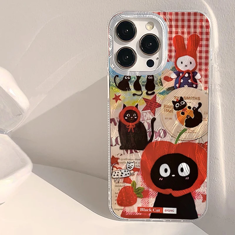 Cute Red Hat Cat Strawberry Phone Case For Samsung Galaxy S25 S24 Ultra S23 FE S22 S21 Plus A55 A56 A16 A15 A54 A53 A33 5G Cover - náhled 6