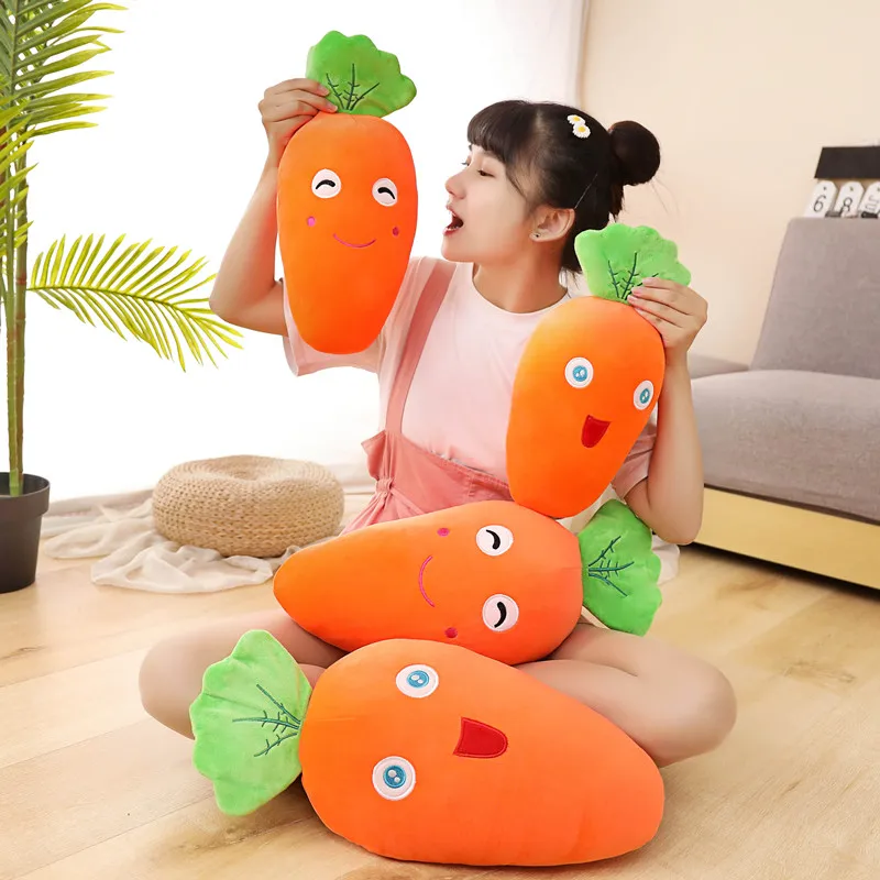 Poduszka pluszowa w kształcie marchewki z wyrazistymi emocjami, 40 cm, wypełniona bawełną, miękka poduszka roślinna, bardzo miękki pluszak, prezent.
