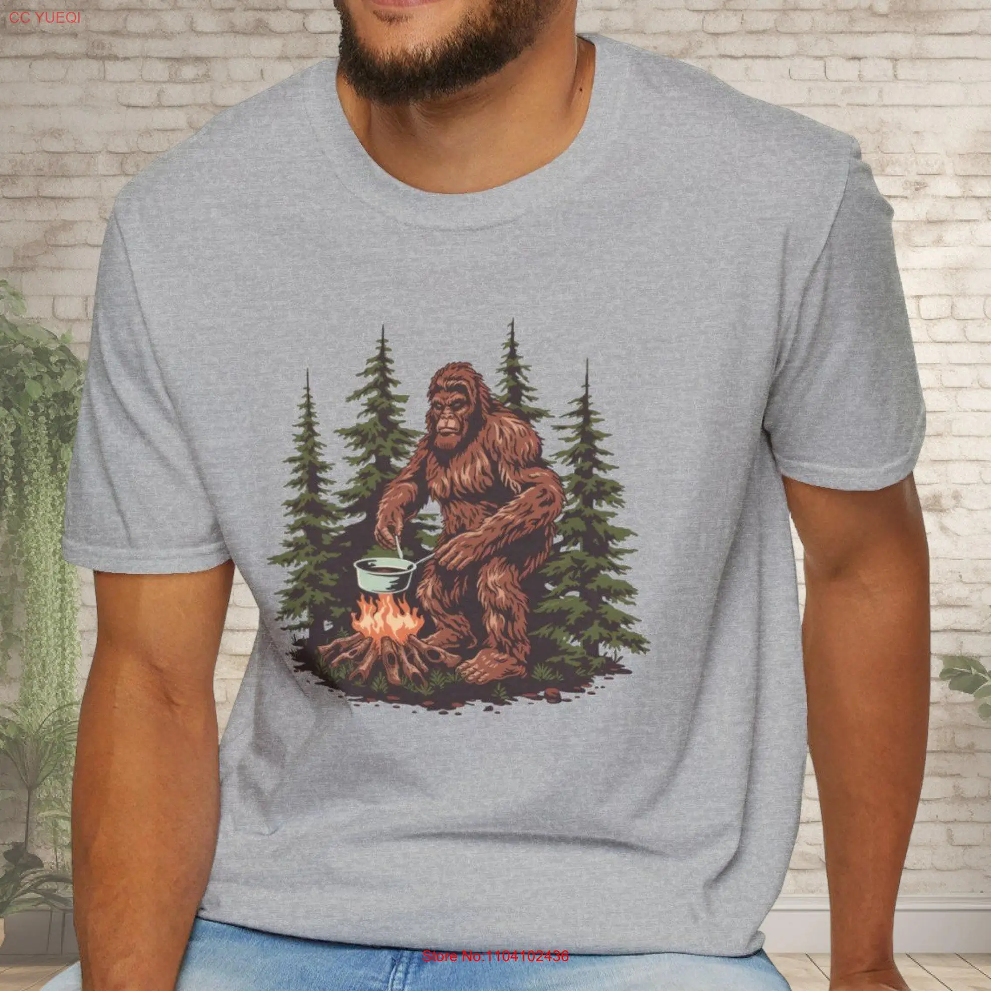 Bigfoot Campfire T Shirt Sasquatch Fish PNG  long or short sleeves