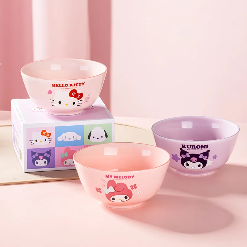 

Sanrio Hello Kitty Kuromi Anime Kawaii Ins Children Food Tableware Cute Cartoon Cinnamoroll Eat Rice Bowl Gifts for Girls