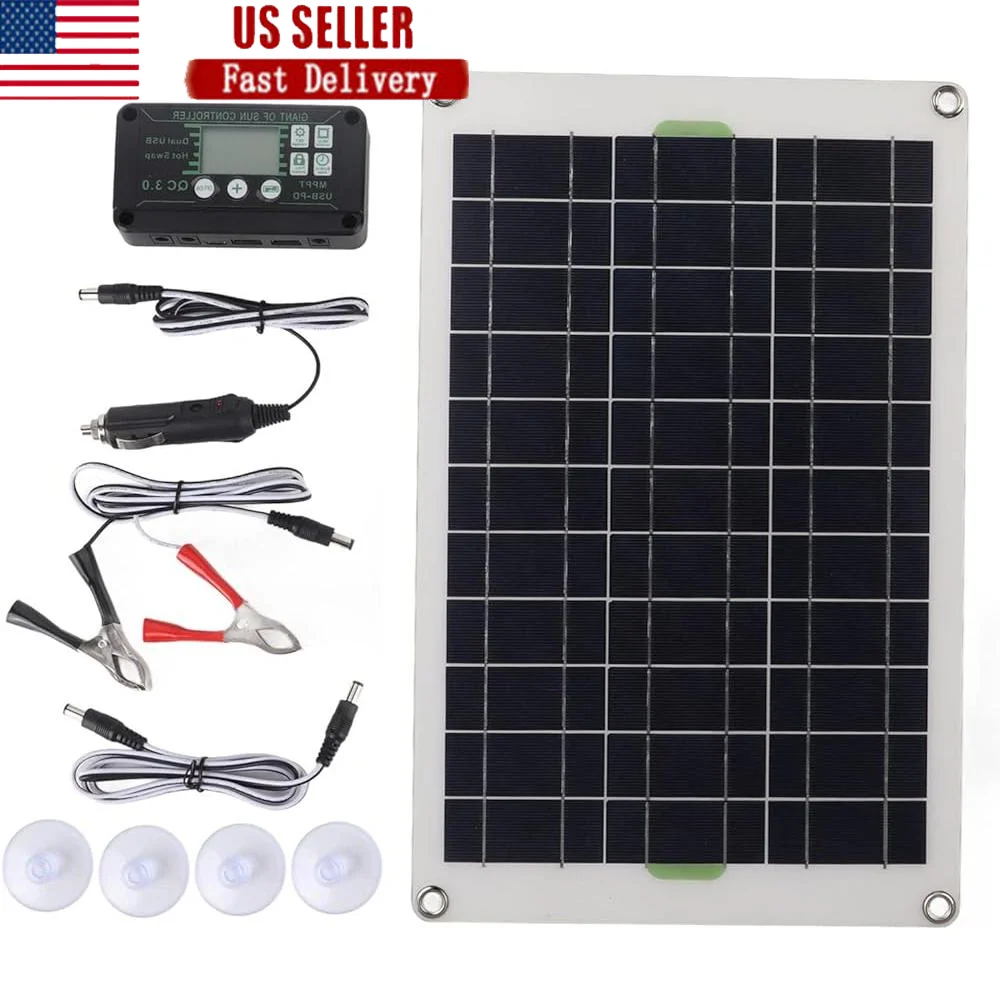 50W MPPT Solar Panel Kit 30A Controller Waterproof 12V 24V Battery Charger Trickle Charger RV Marine Boat Trailer Automotive