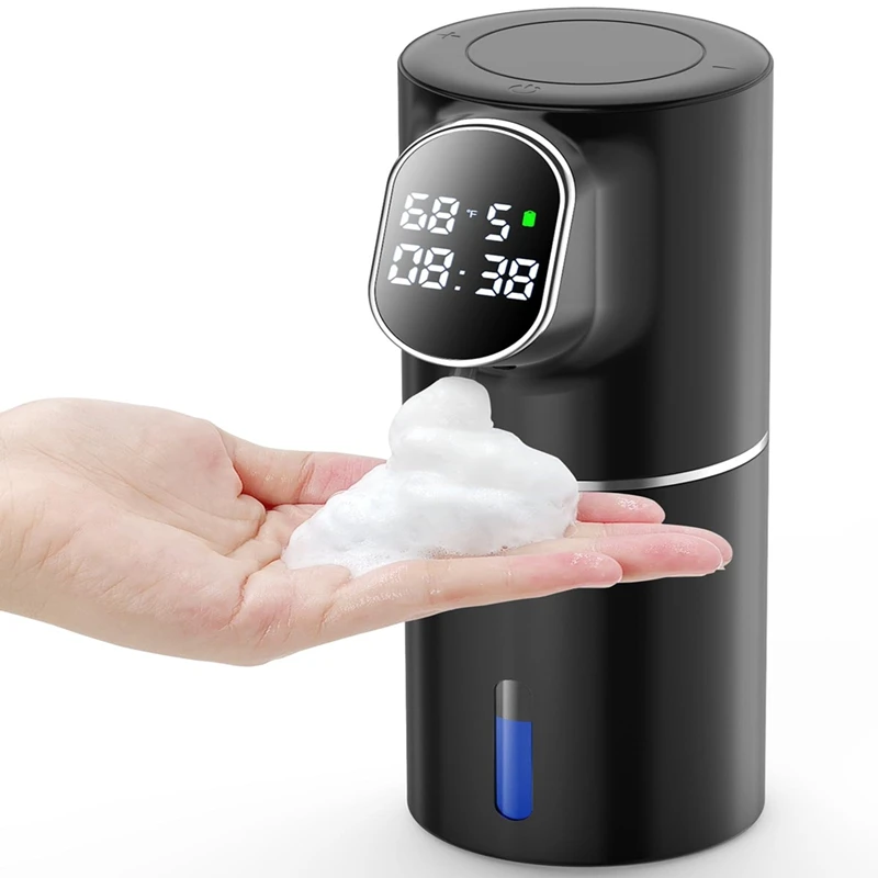 Automatic Foaming Soap Dispenser Touchless HD LED Time And Temperature Display 5-Level Adjustable IPX6 11Oz/320Ml