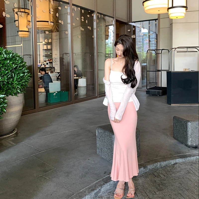 

Юбка Muses Law Gentle Pure Color Slim Fit Asymmetrical Fi Tail, летняя длинная юбка, мягкая текстура, смесь полиэстера и спандекса