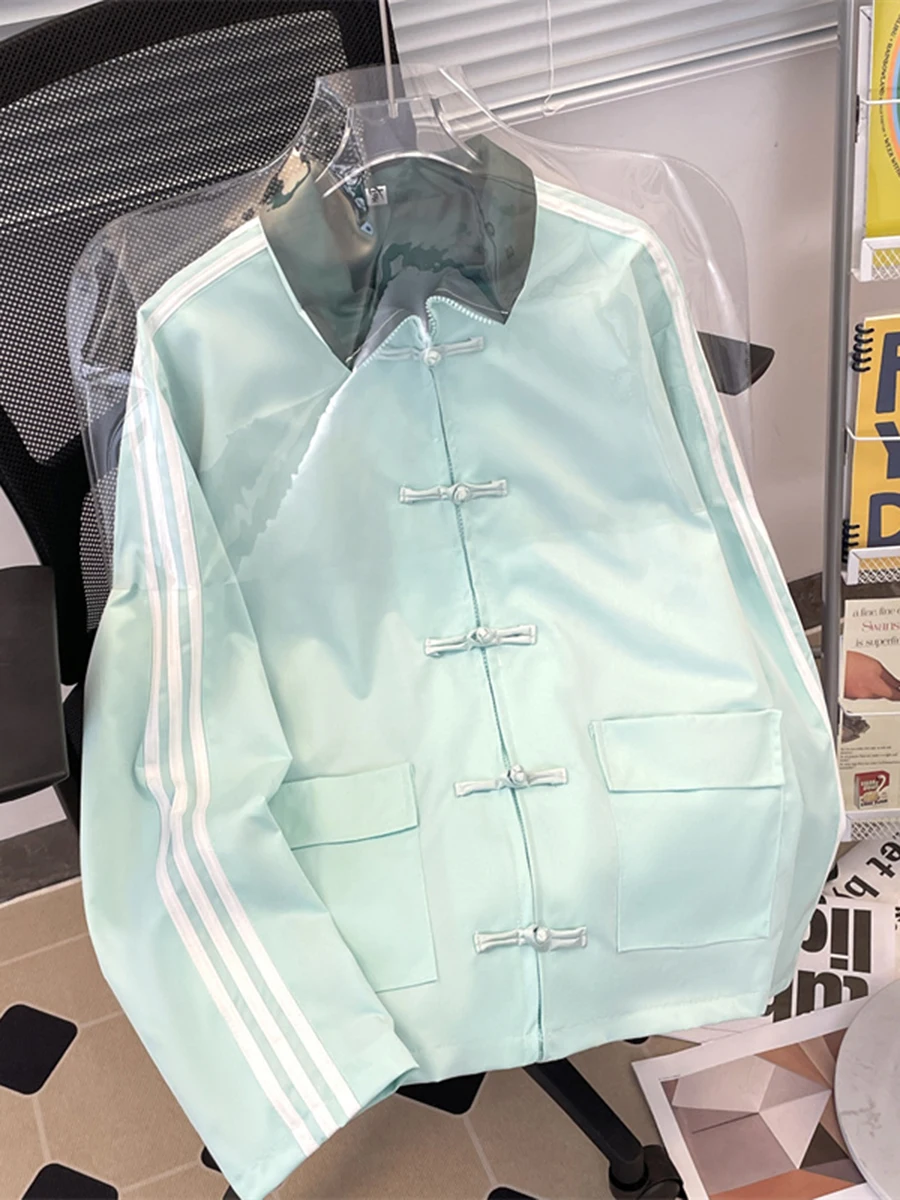 

New Chinese Sle Jaet Men's Spring Autumn Loose Casual Couple Tang Costume Outerwear Youth Faion Collar Button up Coat