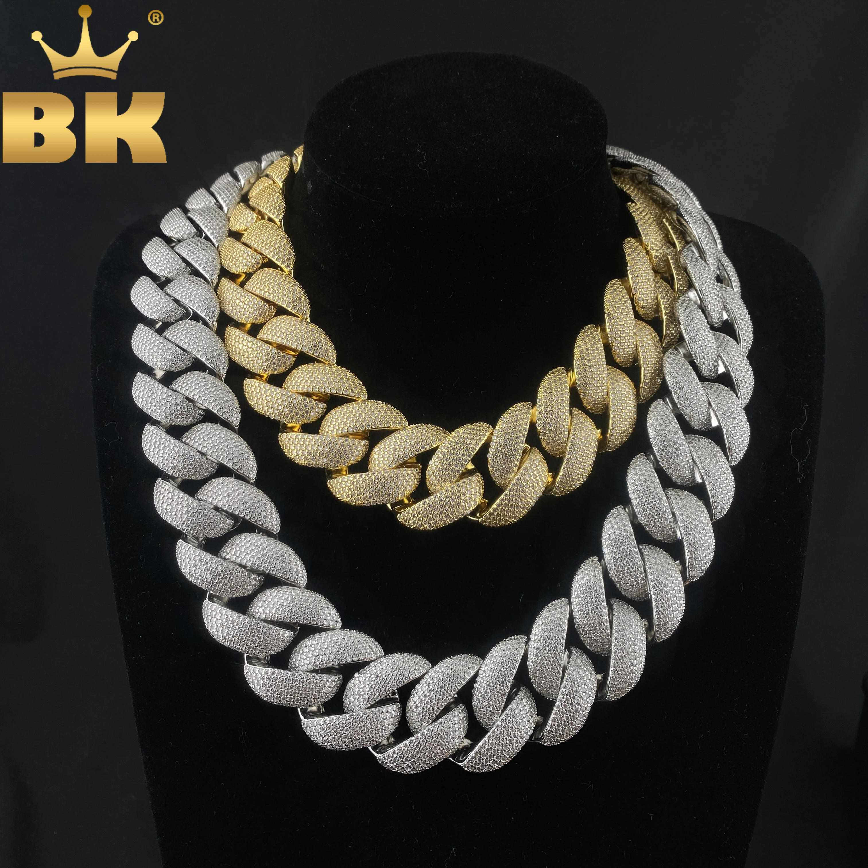 

TBTK 28mm Heavy Bubbles Miami Cuban Necklace Micro Paved Out Cubic Zirconia Bracelet HipHop Punk Jewelry For Men