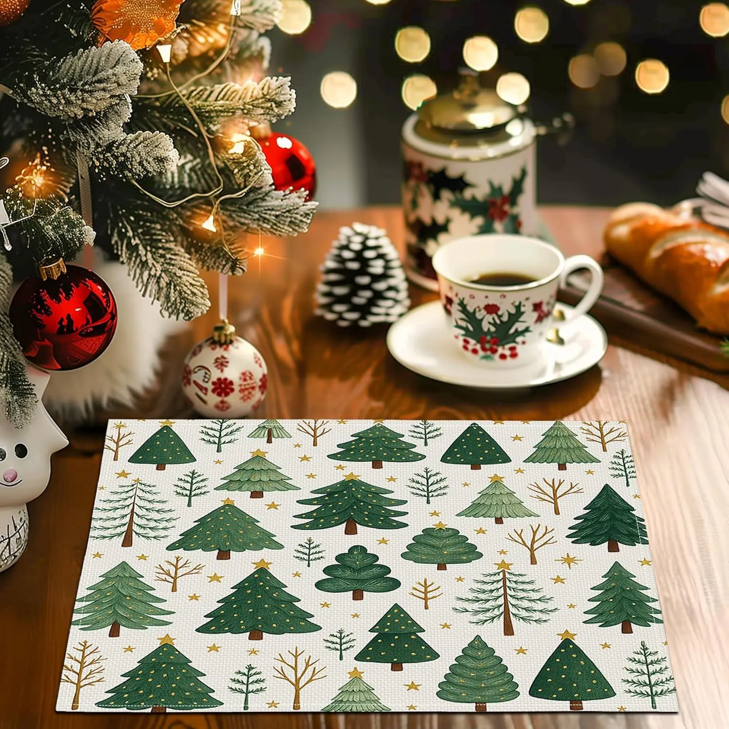 Winter Forest Snowflake Placemats 4pcs, Heat-Insulating & Stain-Resistant Placemats, Christmas Holiday Table Decor