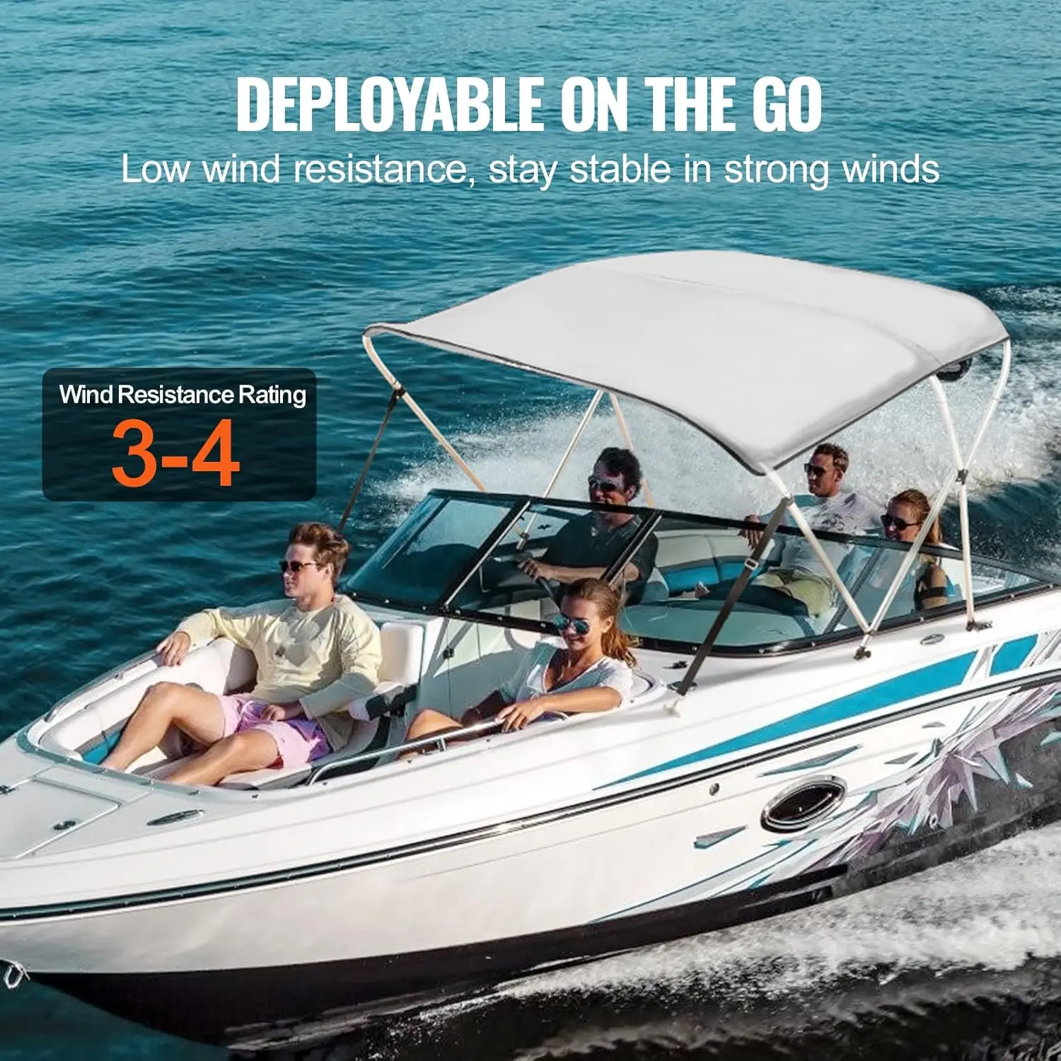 3 tapas Bimini para barco de arco/4 arcos, dosel de poliéster 900D con marco de aleación de aluminio de 1 ", dosel para barco impermeable y parasol