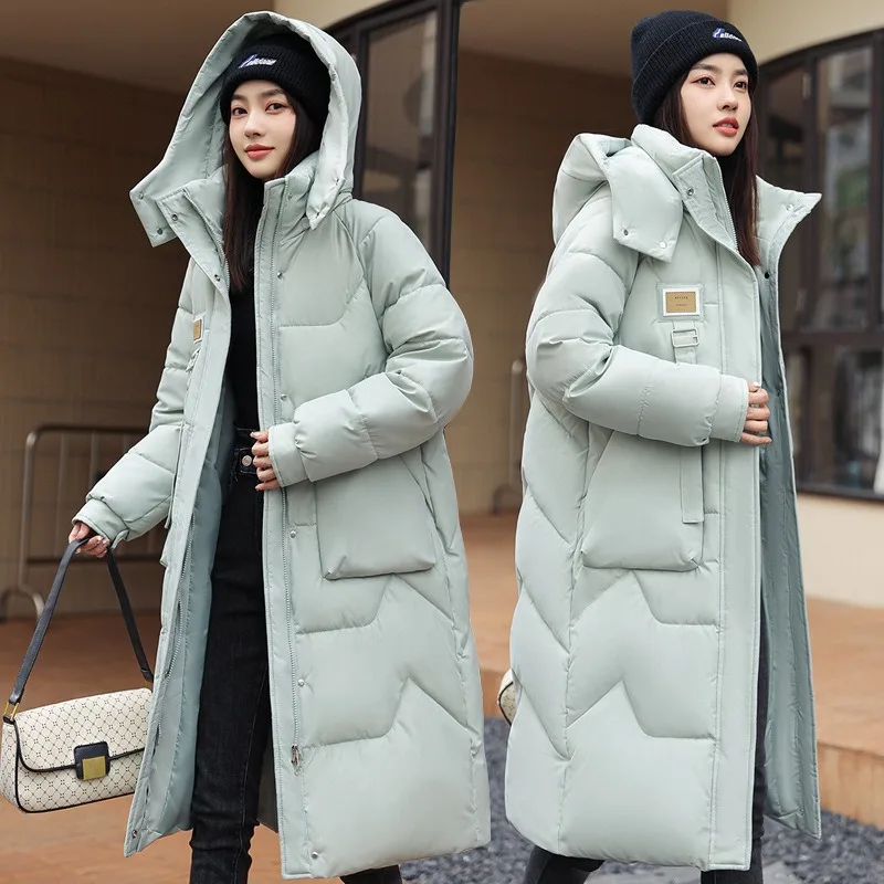 Women's Winter Warm Coats New Cotton Coat Long Trench Coat Below The Knee Thicken Down Cotton Jacket Hooded Cotton Padded Jacket