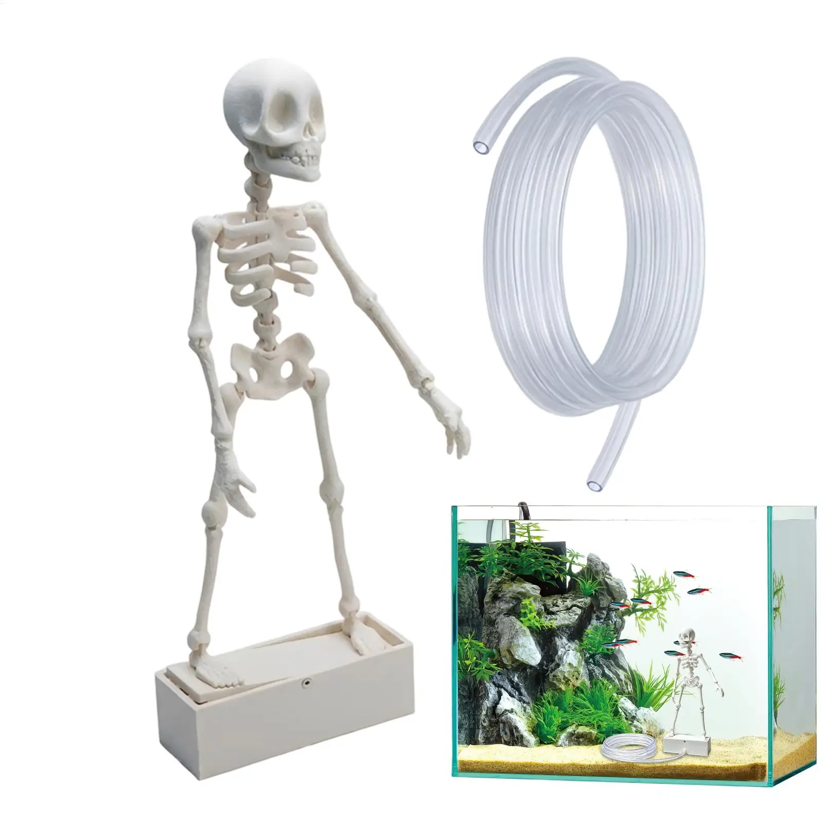 3D Printed Dancing Skeleton Aquarium Bubbler Ornament Skeleton Fish Tank Decor Air Driven Moving Skeleton Halloween Home Decor