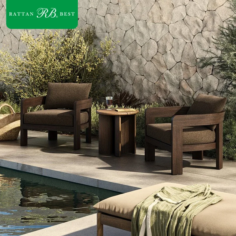 Wood Frame Modern Outdoor Single Sofa Chair For Garden Courtyard & Patio