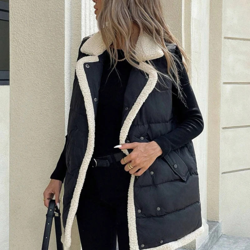 الخريف الشتاء منتصف طويلة أسفل القطن صدرية المرأة 2025 موضة جديدة فضفاضة سترة غير رسمية مزدوجة الصدر ملابس خارجية الإناث