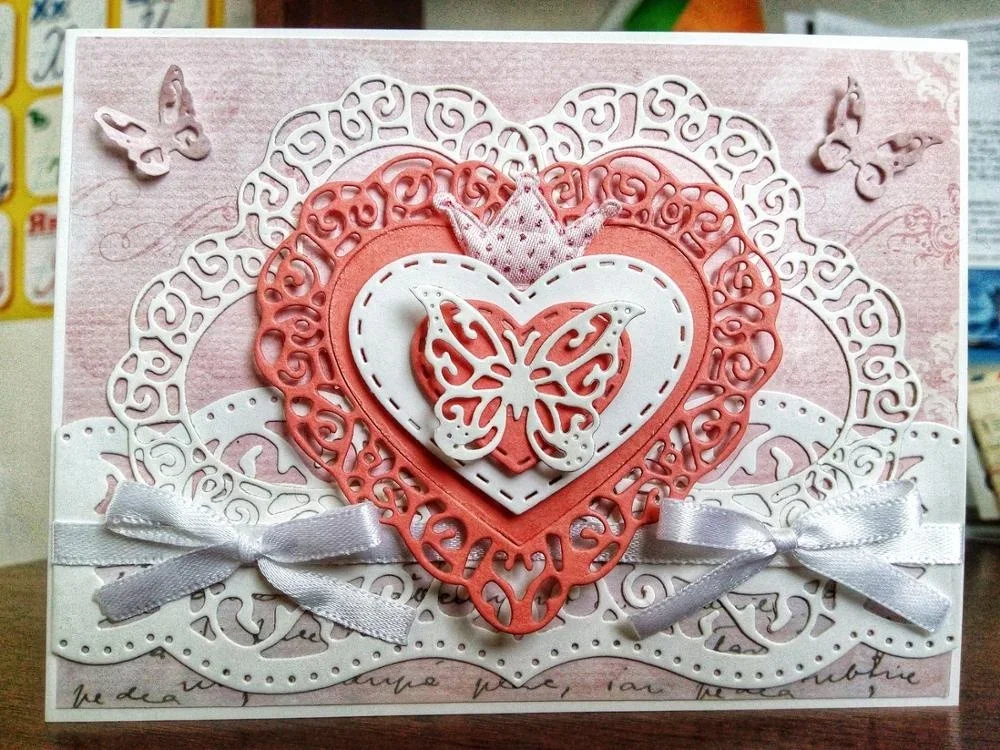 3Pcs Heart Lace Hollow Frame Metal Steel Cutting Dies Stencil DIY Paper Card Embossing Die Template