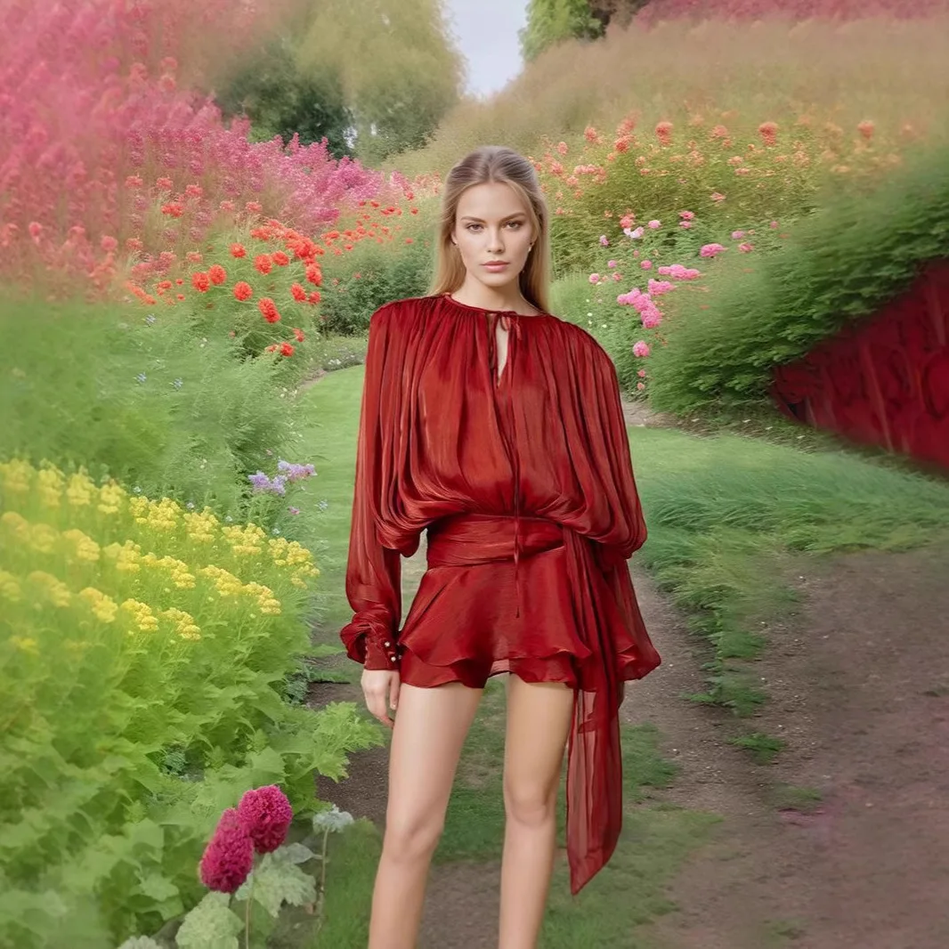 2025 verão nova moda feminina temperamento plissado malha manga bolha terno casual francês elegante shorts terno senhora