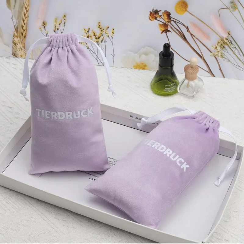 Promotion Velvet Drawstring Bag Cosmetic Wine Packaging Pouch Luxury Custom Logo Printing Flannel Gift Bag