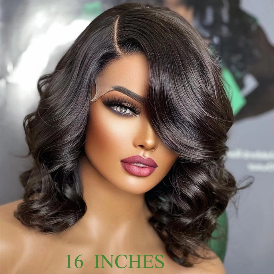 Bouncy encaracolado perucas de cabelo humano para as mulheres solta ondulado bob peruca lado parte do laço cabelo curto remy peruca brasileira perruque cheveux humain