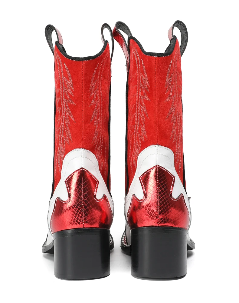 Mode Spitz Männlichen Stiefeletten Plus Größe Party Schuhe Stickerei Cowboy Stiefel Aus Echtem Leder Männer Motorrad Kurze Stiefel – Detail 15