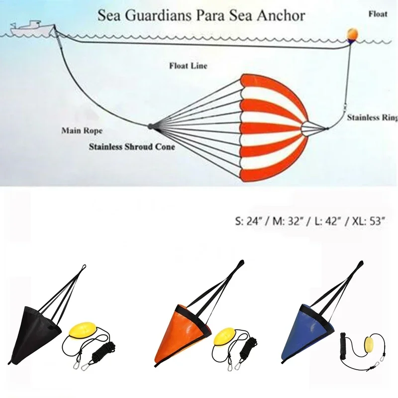 24/32/42/53'' Sea Drogue Anchor Float Marine Kayak Drift Rowing Boat Fishing Brake Lifeboat Anchor Yacht Traction Rope Buoy Ball