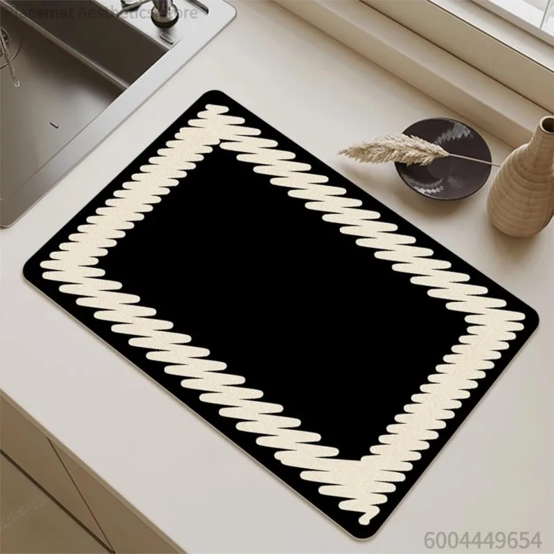 Modern Minimalist Line Print Kitchen Drying Mat Daily Home Decor Non-Slip Heat Resistant Countertop Pad Sink Mat for Dishes