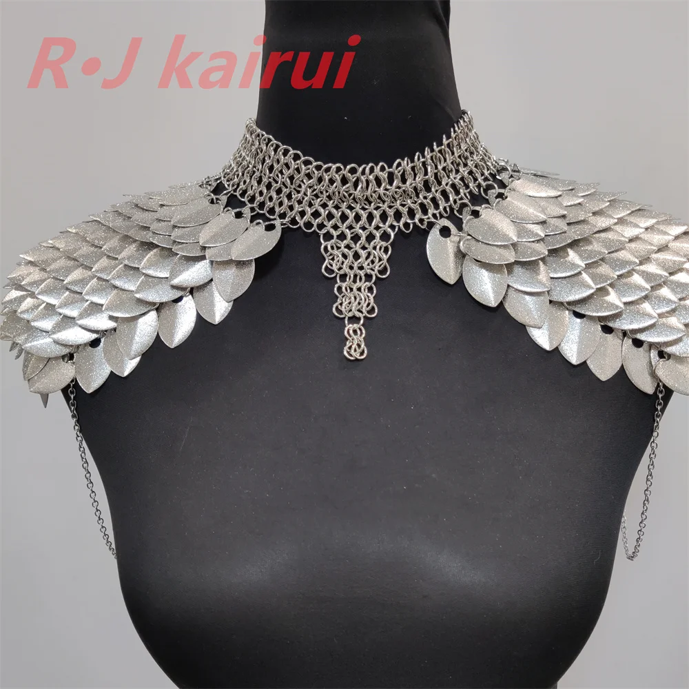 Neue Mode Metall Meerjungfrau Fischschuppen Hals Schulter Ketten Schichten Kettenhemd Drachen Skala Schulter Schmuck 3 Farben – Detail 12