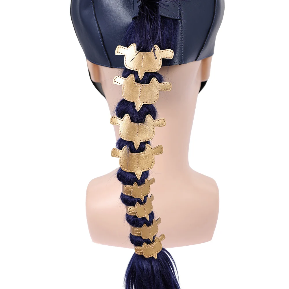 Agamemnon Cosplay The Odyssey Costume Props Sword Navy Blue Warrior Helmet Mask With Plume Braided Ponytail Halloween Carnival view 3