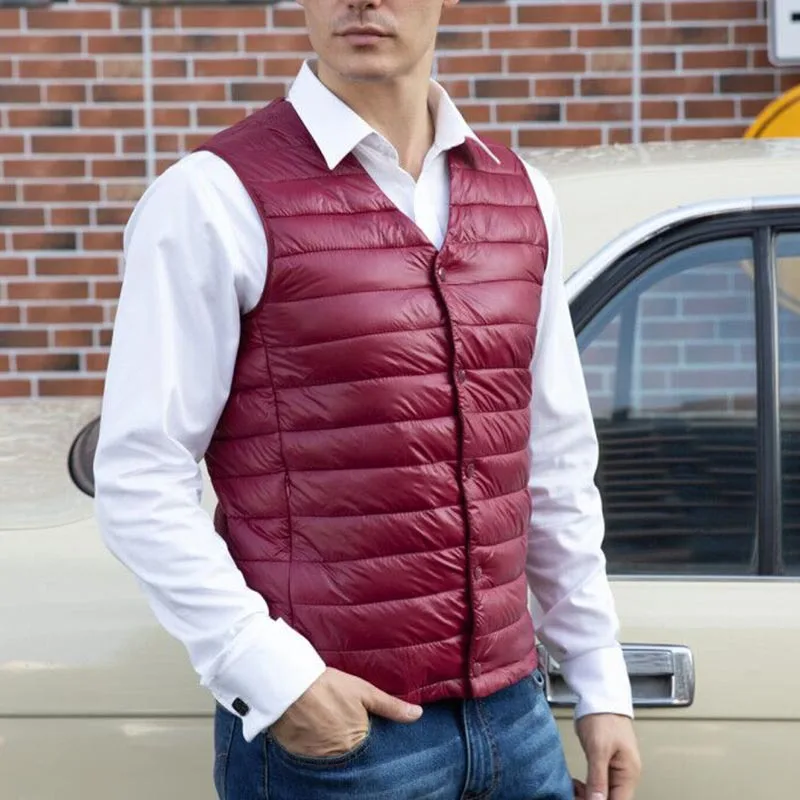 Men\'s Warm Down Cotton Vest Autumn Winter Men Sleeveless Coat Middle Elderly Solid Color V Neck Single Breasted Down Waistcoat