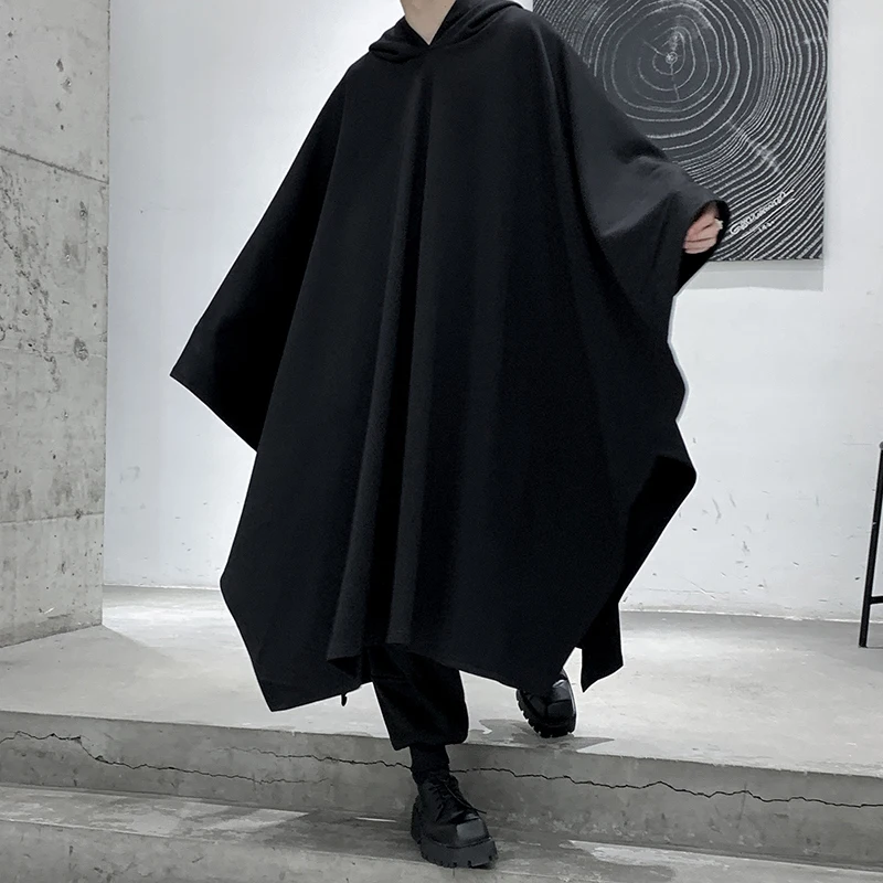 FEWQ Winter Darkwear Cloak Windcoat Hooded Personalized Male 2024 Solid Color Darkwear Casual Male Tops Fashion 24E5122