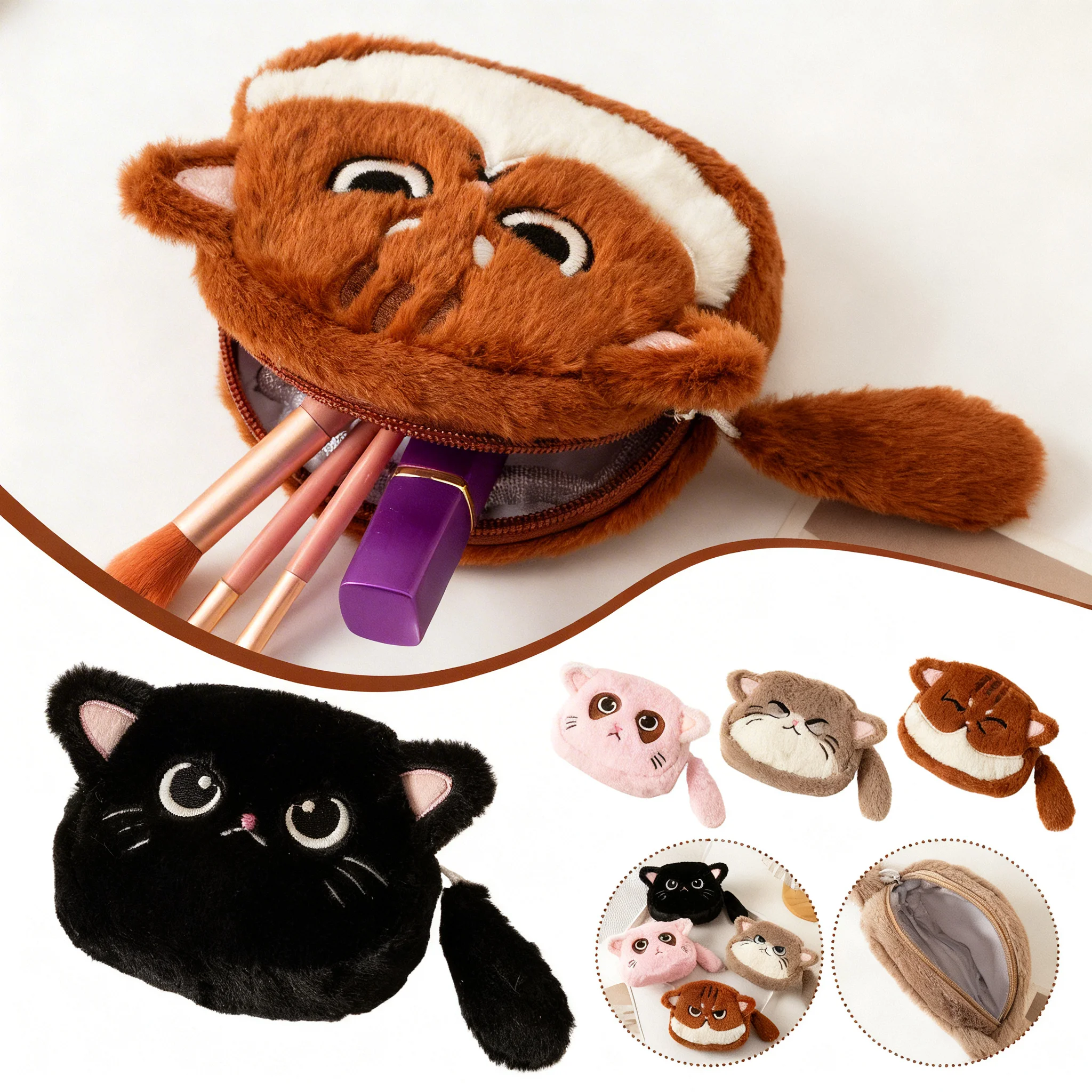 Cat Plush Coin Purse Portable Lipstick Pouch For Kids Coin Purses Ladies Cute Animal Car Keychain Plush Ornament Birthday Gifts