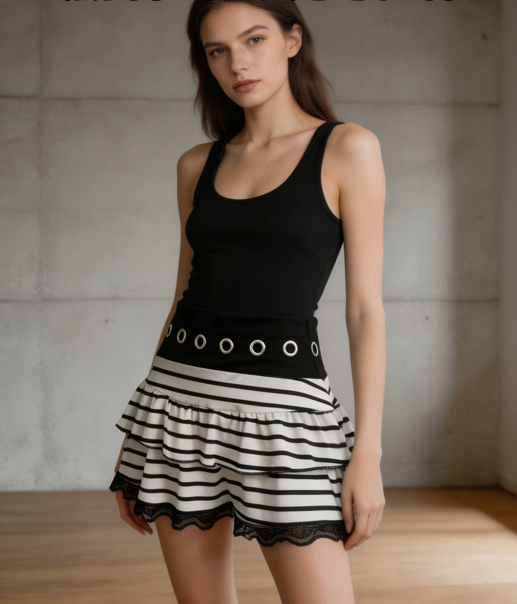 Summer Millennium Style Spice Girl Style Vintage Stripe Print Contrast Color Design Skirt