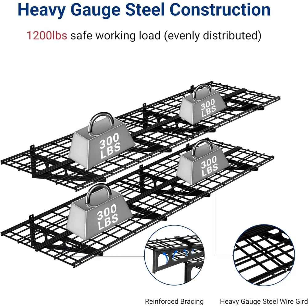 عبوتان من رفوف المرآب مقاس 2 × 6 أقدام مقاس 24 بوصة من 72 بوصة رف تخزين المرآب أرفف عائمة، أسود، سلسلة كلاسيكية #3