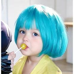 レイクブルーの子供用ウィッグ、小さな女の子のヘアアクセサリー、キッズヘッドドレス、ベビーコスプレ帽子