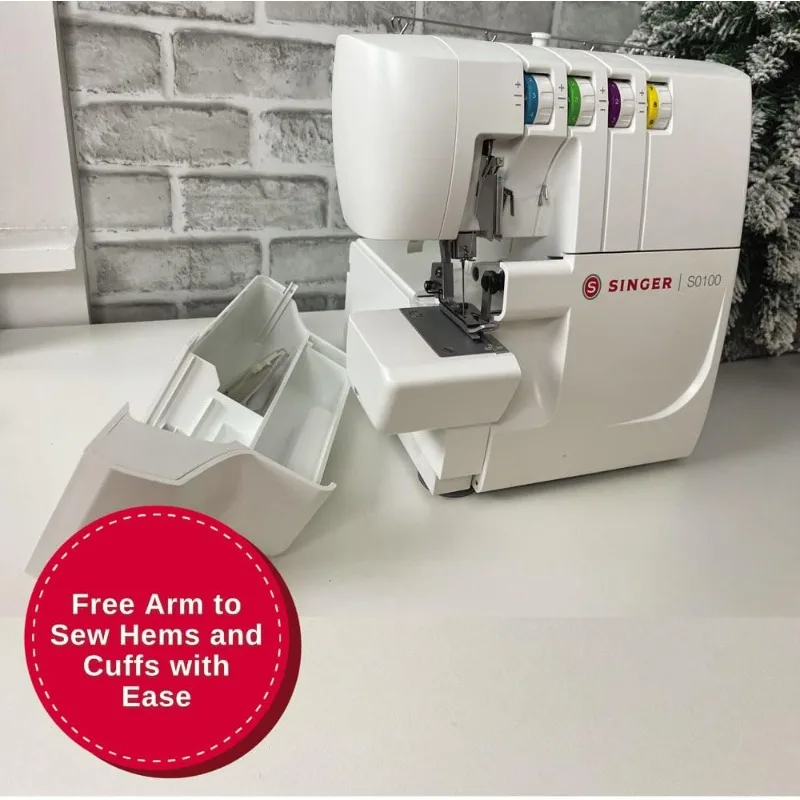 S0100 إطار معدني مع مجموعة ملحقات |   آلة الأوفرلوك مع 6 غرز مدمجة، سعة 2-3-4 خيط، قابلة للتعديل