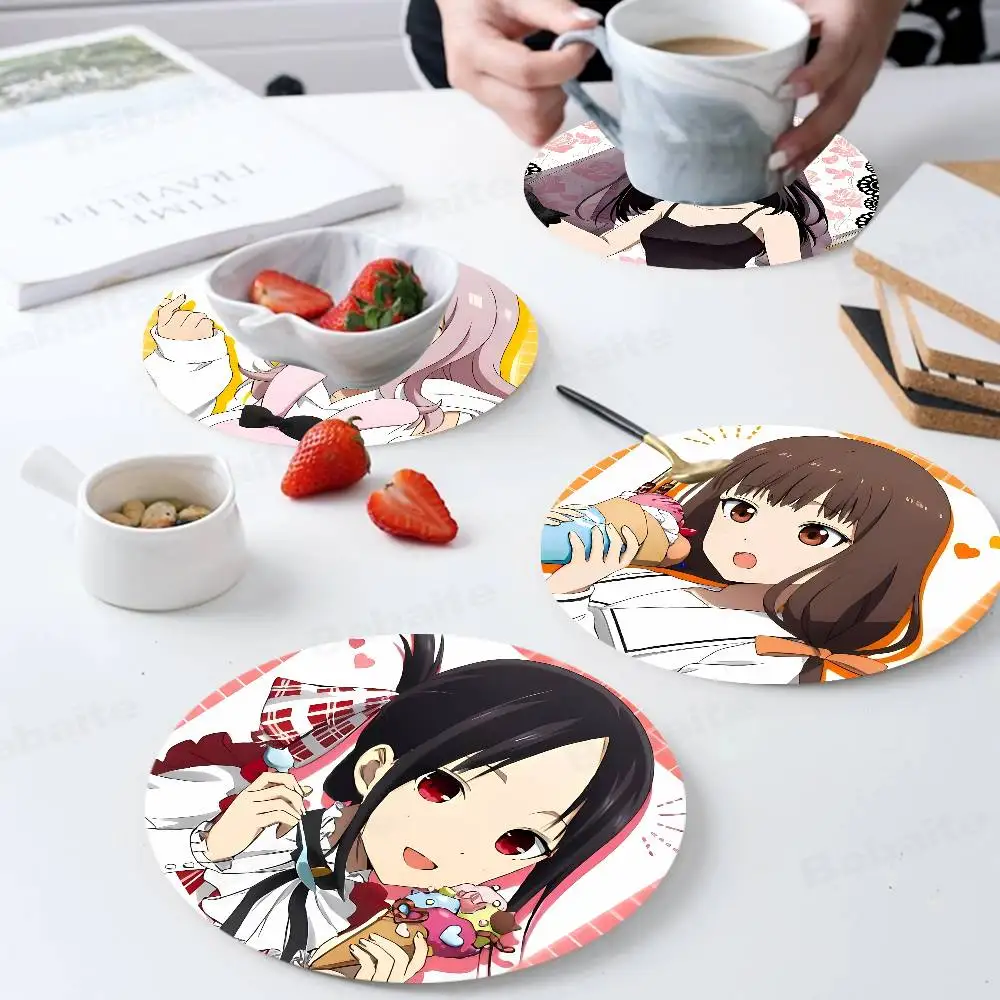 

Anime Kaguya Sama Love Is War Wood Coasters Colorful Round Coaster Non-slip Heat Insulation Coffee Mats Home Accessories Kitchen