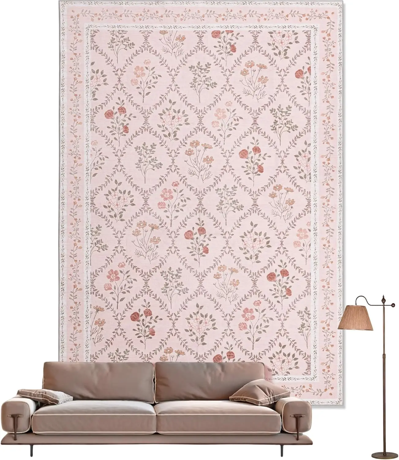 

Коврик 5x7 футов, розовый, с цветочным узором, моющийся, нескользящий, для спальни, гостиной, детской комнаты и игровой комнаты для детей